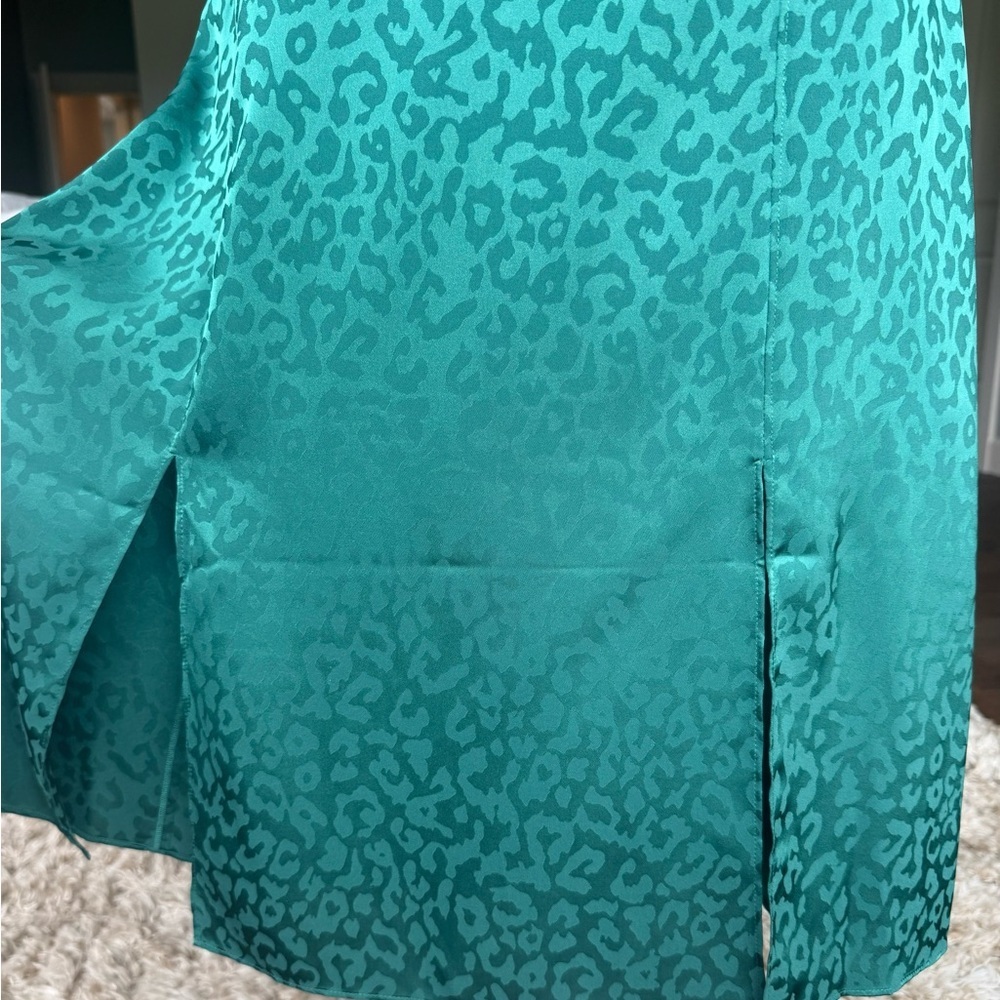 Ted Baker London SIZE 0 Green Leopard Print Cap Sleeve Crew Neck Midi Dress - Picture 5 of 10